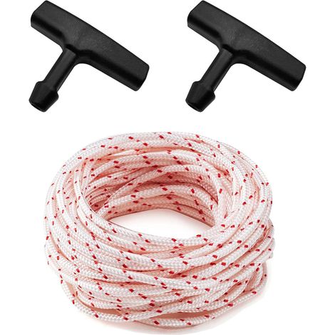 Lot de 3 poignées de lanceur avec corde de démarrage (10 mètres, diamètre 3,5 mm) – Cordon de traction pour tondeuse à gazon, tronçonneuse, coupe-bordure, débroussailleuse et pièces de moteur