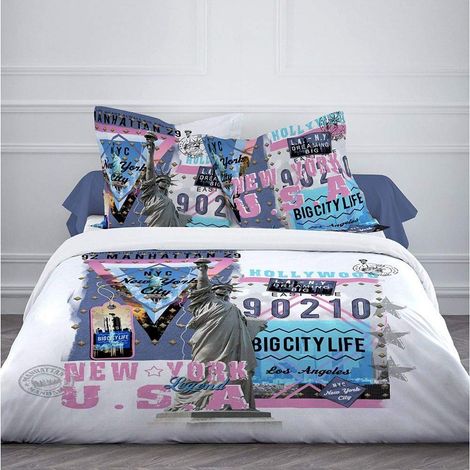 Housse de Couette 220 x 240 cm + 2 Taies d'oreiller 63 x 63 cm Coton Multicolore