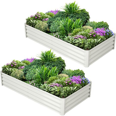 Lot de 1 bac à fleurs en acier, jardinières rectangulaires extensionérieures, gants inclus, fond ouvert, Blanc, 180x60x30cm (1/5)