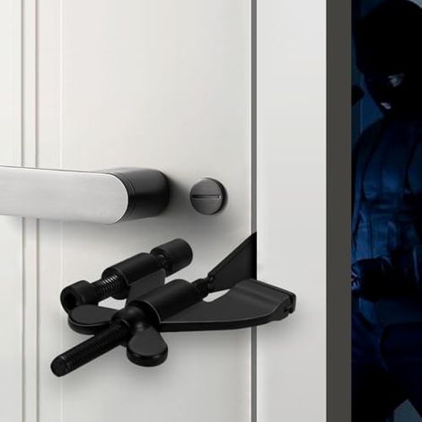1 pièce - Bloqueur de porte d'avion sans perçage - Bloqueur de porte pour femmes vivant seules à l'hôtel - Sécurité optimale, alarme antivol et anti-intrusion - Noir (1/5)