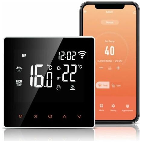 Thermostat WiFi pour chauffage au sol électrique 16A – Compatible Alexa et Google Home – Écran LCD tactile – Programmable 5+2