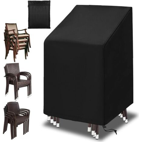 210D Garden Furniture Covers, Waterproof Oxford Fabric Protective Cover for Outdoor Balcony Chairs, Windproof, UV Resistant, Garden Armchair Cover, 65x65x80/120 cm Black