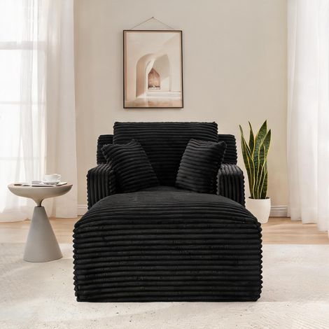 Canapé convertible en velours côtelé noir avec chaise longue (1/5)
