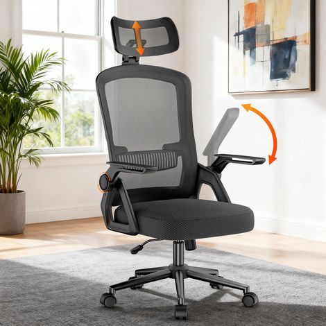 Ergonomic Mesh Office Chair Swivel Desk Chair with Flip-Up Arms Black
