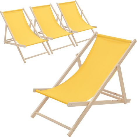 ECD Germany 4er Set Liegestuhl klappbar, Gelb, aus Holz, verstellbare Rückenlehne, 3 Positionen, bis 120 kg, Sonnenliege Gartenliege Strandliege Strandstuhl Holzklappstuhl, für Garten, Balkon & Strand