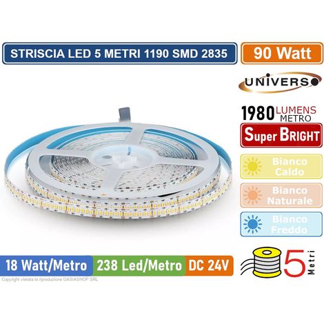 STRIP STRISCIA LED MONOCOLORE 5 METRI DC 24V SMD 2835 238 LED METRO IP20 90W 9900 LUMEN - Colore Luce:Bianco Naturale (1/3)