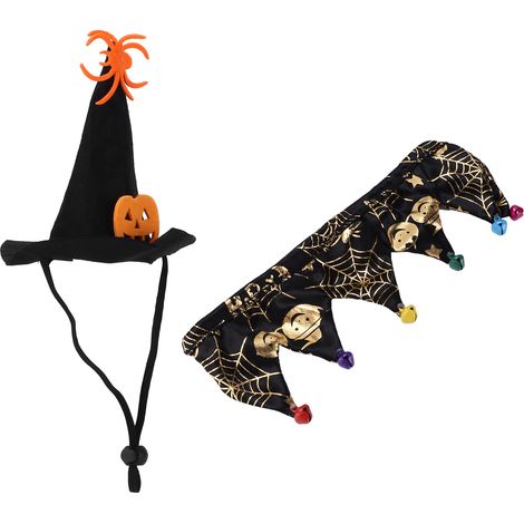 Chapeau citrouille d'Halloween pour animaux de compagnie, chapeau et collier ajustables, déguisement de Noël pour chiens et chats, motif toile d'araignée (1/5)