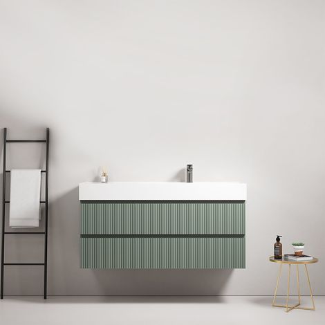 Mobile bagno sospeso cannettato 120 cm Verde Salvia Lavabo a Destra in Resina Senza Specchio - Fiji Paint (1/3)