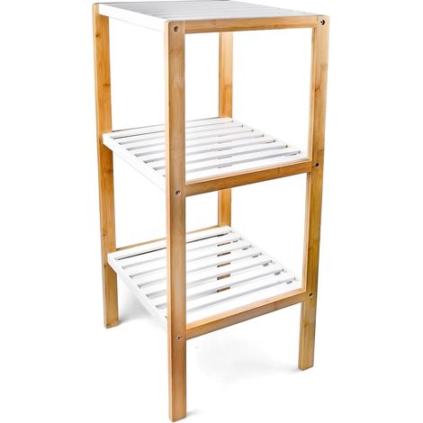 Relaxdays Estantería con 3 estantes, para el cuarto de baño hecho de bambú con medidas 80 x 33 x 34 cm, color natural
