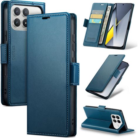 Funda Xiaomi Poco F8 Ultra, color lichi brillante, tipo cartera, color azul. (1/5)