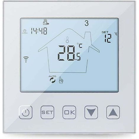 Thermostat WiFi Chauffage au Sol Eau 3A Alexa Google Assistant Compatible, Thermostat Connecté Thermostatique Plancher Chauffant à Eau Programmable Blanc-DOU
