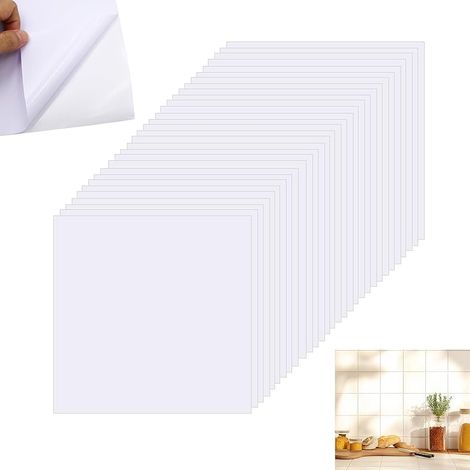 50 Pièces Credence Adhesive pour Cuisine 15 x 15cm Carrelage Adhesif Mural Salle de Bain Blanc Film Autocollant pour Carrelage de Salle Autocollant Carreaux Autocollants pour Carreaux Cuisine