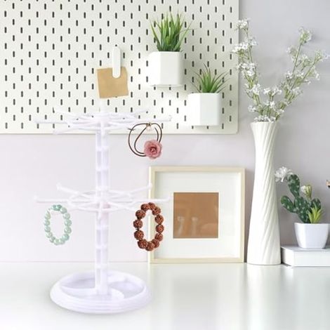 Arbre à bijoux rotatif – Porte-clés, présentoir à colliers, support rotatif à 2 niveaux, organisateur de bijoux rotatif pour économiser de l'espace, boucles d'oreilles, bracelet, support à bijoux (1/5)