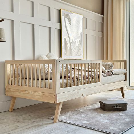 Letto 90x190 con sponda alta e rete a doghe incluse gambe 20 cm Maylis Bois (1/5)