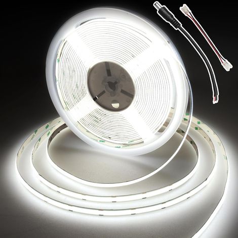 Ruban LED COB Blanc Froid 10m, 384 LEDs/m, 9w/m, 6000K avec Connecteur, Largeur 8mm, CRI 92+, Bande LED Découpable pour Cuisine, Miroir, armoire (sans alimentation) (1/5)