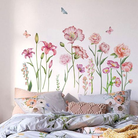 Stickers Muraux Fleur de Jardin Boho Autocollant Mural Floral Plante Bohème Décoration Murale Chambre Enfants Bébé Salon TV Mur
