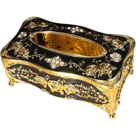 Elegante porta fazzoletti con motivo a rosa europea, - nero oro