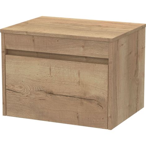 Swainsley Contemporary Wall Hung 1 Drawer Vanity Unit with Laminate Worktop, 600mm, Autumn Oak