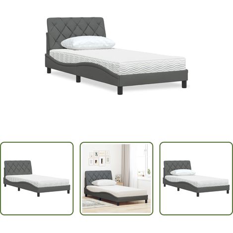 Schlafzimmerbett -  Bett mit Matratze Dunkelgrau 100x200 cm Stoff (1/5)