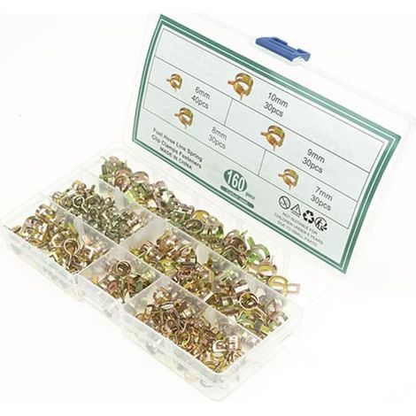 Ensemble de 160 colliers de serrage à ressort pour tuyaux - Assortiment de colliers de serrage en acier galvanisé pour conduites de carburant (1/5)