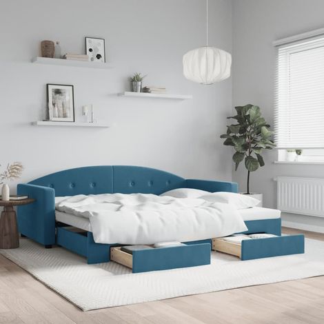 Lit de jour avec gigogne et tiroirs-Canapé-lit avec Rangement sans matelas bleu 90x200 cm 952572 (1/5)