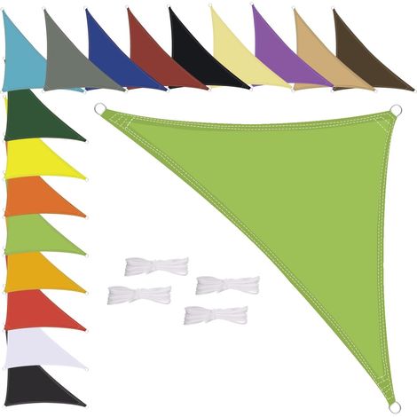 Voile d'ombrage triangulaire imperméable, résistant aux intempéries, polyester de qualité supérieure, plusieurs longueurs et largeurs au choix, avec cordes de fixation, 2 x 2 x 2 m, vert (1/5)