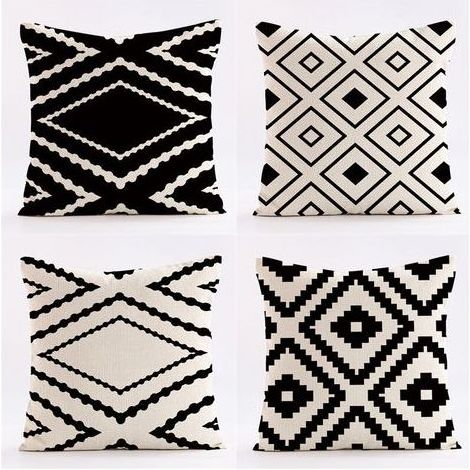 Lot de 4 housses de coussin décoratives noires 50 x 50 cm, housses de coussin géométriques carrées, décoration de canapé (1/5)