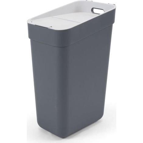 Curver – Poubelle tri sélectif 30L – Fixation murale incluse – Couvercle fendu pour accès facile – Plastique 100% recyclé – Gris foncé (1/5)