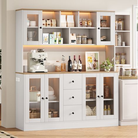 Armario de cocina 150x40x173 cm MDF blanco/natural con LED RGB y enchufes - CHICFURN (1/5)