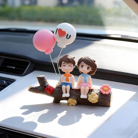Décorations mignonnes pour tableau de bord de voiture, figurines en résine représentant un garçon et une fille, ensemble de deux figurines pour l'intérieur d'une voiture (1/5)