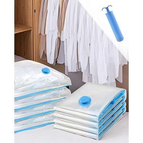 Sacs de rangement sous vide (lot de 8, 40 x 60 cm) avec pompe manuelle - Gain de place - Sacs de compression réutilisables pour vêtements, couvertures, linge de lit - Transparent (1/5)