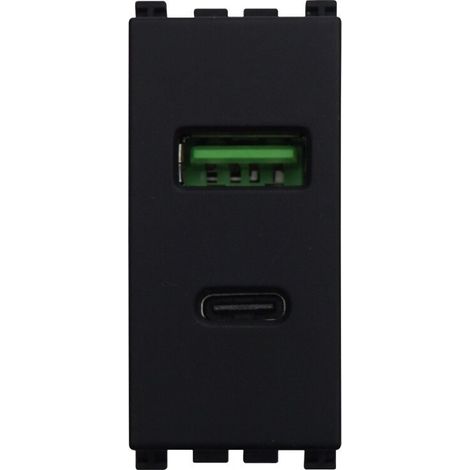 ETTROIT USB-Buchse 2 Ports 3,1 A USB-A + USB Typ C SCHWARZ Farbe Kompatibel mit Vimar Arkè - VA3002