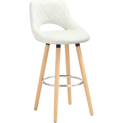 WOLTU 1x Barhocker Barstuhl Bistrohocker Tresenhocker mit Rückenlehne und Fußstütze Design Stuhl Holz Kunstleder Weiß