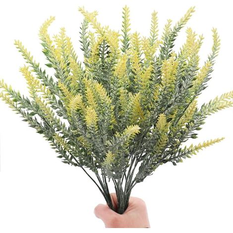 Lot de 4 fleurs artificielles de lavande floquées - Toucher réaliste - Pour décoration de salle de mariage, de salle ou d'extérieur, jaune (1/5)