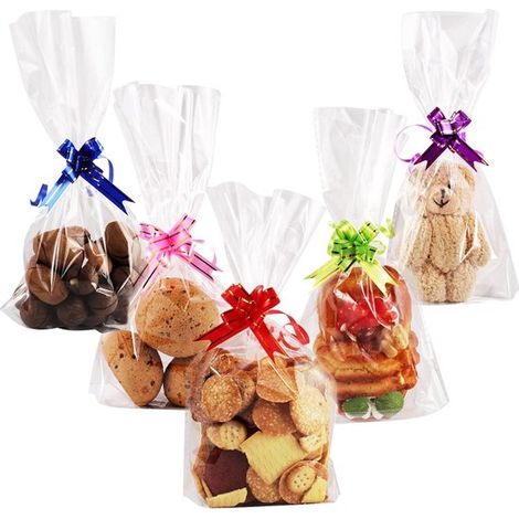 100 transparente Zellophantüten mit Boden 15 x 25 cm große transparente Bonbontüten mit 100 Verschlussstreifen Plastiktüten zum Verpacken von und (1/5)