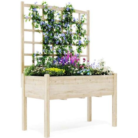 Jardinière Surélevée avec Treillis, Jardinière en Bois avec des Jambes, Jardinière Surélevée pour Légumes Et Plantes Grimpantes (1/5)