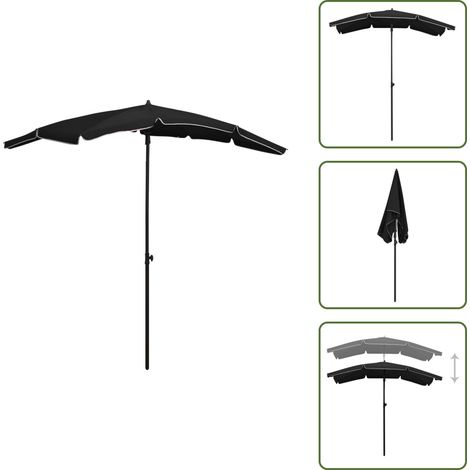 Ombrellone con manovella - vidaXL Ombrellone da Giardino con Palo 200x130 cm Nero - Ombrellone inclinabile