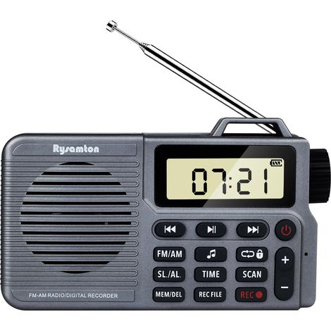 Mini radio FM/AM (grise) - DSP - Rechargeable - Haut-parleur Bluetooth - Enregistreur - Minuterie de sommeil (1/5)