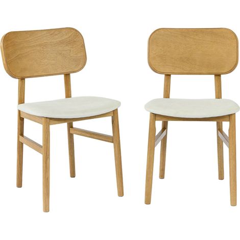 sweeek - 2er-Set Vintage-Stühle aus Heveaholz, Sitz mit Stoffbezug Natur / Beige (1/5)