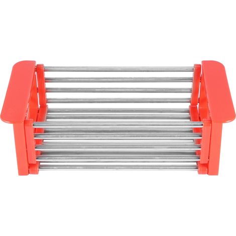 Égouttoir d'évier coulissant en acier inoxydable, égouttoir à vaisselle, range-couverts, ustensiles de cuisine, rouge