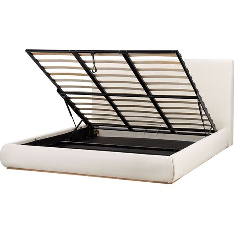 Elegante letto ottomano imbottito in poliestere con testata e contenitore 180 x 200 cm Mobili da camera da letto Beige chiaro Campagne