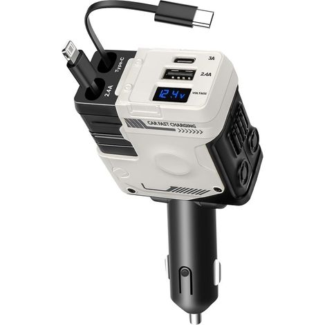 Adaptador de cargador de coche USB-C retráctil de carga rápida de 66 W (1/5)