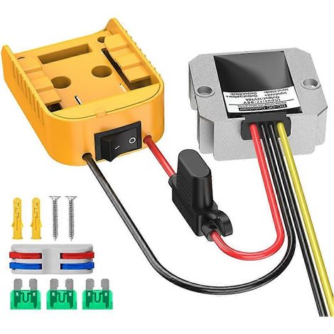 Adaptateur pour batteries au lithium série 18V/20V + transformateur abaisseur CC-CC avec fusible (12V, 10A, 120W) (1/5)