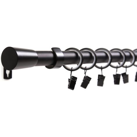 Gardinenstange 19mm 1-läufig Schwarz mit Kegel Komplett-Set- Serie Liya 300cm