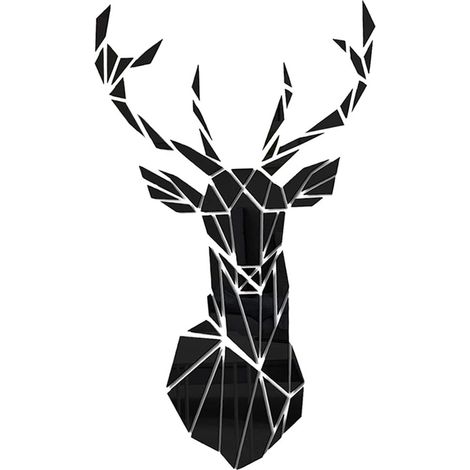 Murale Art Autocollant Tête de Cerf Autocollants Miroirs Décoration de la Maisons - 43x26cm - Noir-Fei Yu (1/5)