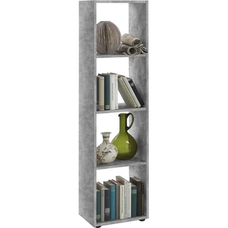 Étagère à dossiers, Séparateur de pièce, avec 4 Compartiments positionnable verticalement ou horizontalemen, en Gris béton pour Salon, Bureau, Chambre d'enfants (1/5)