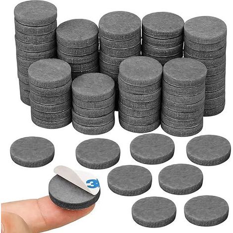 Patins feutrine gris diamètre 2,5cm épaisseur 2mm, protections sol autocollantes pour pieds de chaise, tables, canapés, anti-rayures, lot de 80 tampons feutre épais. (1/5)