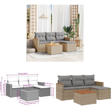 5-tlg. Garten-Sofagarnitur mit Kissen Beige Poly Rattan - Gartenmöbel Set - Esszimmergarnitur - Outdoor Möbel - Rattan Sofa - Lounge Set - Home & Living (1/3)