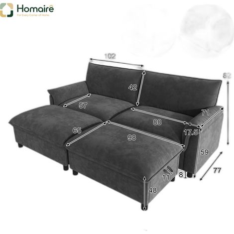 Canapé modulable en velours noir avec rangement 216 x 77 x 82 cm HOMAIRE (1/5)
