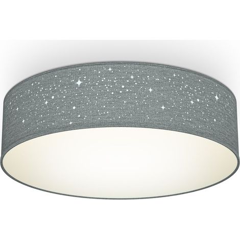B.K.Licht plafonnier tissu gris avec décor étoile, éclairage plafond chambre, salon, salle à manger, 2 douilles E27 pour ampoules de 40W max, Ø38cm